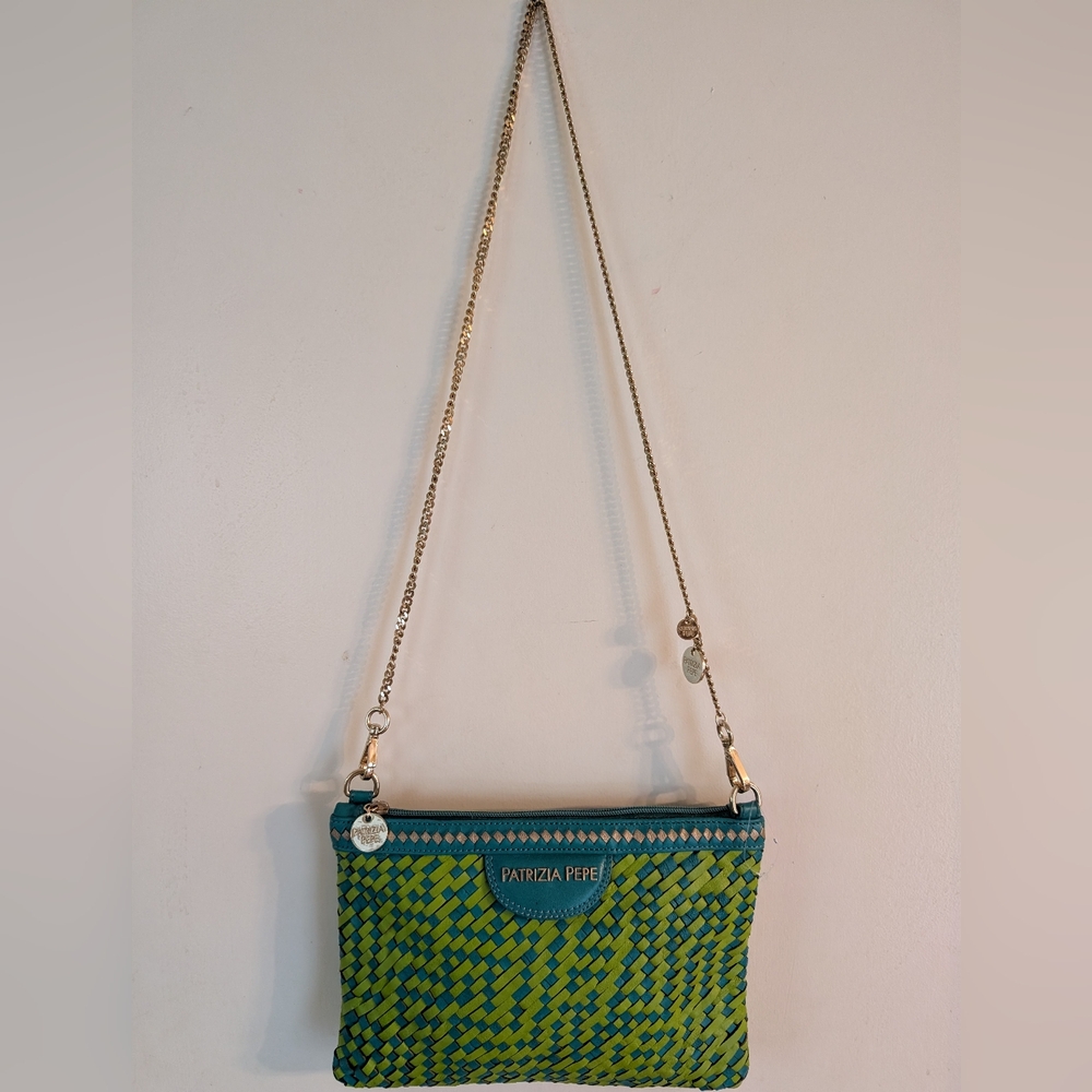 Patrizia Pepe Leather Basket Weave Clutch Purse Crossbody